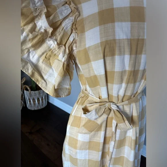 A New Day Target 🎯 Dress Cotton Preppy Gingham Buffalo Check Tan/White Large - Picture 3 of 12